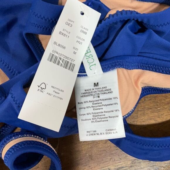 J. Crew Blue BX611 Heritage Scoopneck Bikini Top Swimsuit Medium NWT - Picture 3 of 3
